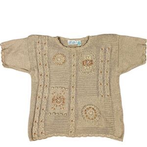 Vintage Colleen's Collectables Women's Large Cable Knit Sweater Floral  Beaded